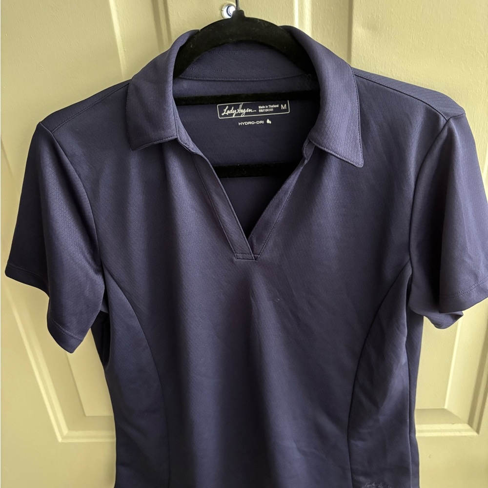 Lady Hagen Fitted golf Blue Polo V neck Shirt
